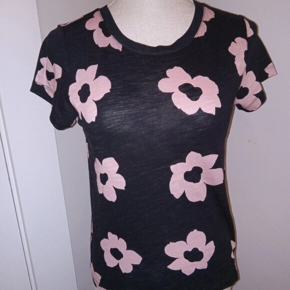 NWT Womens Sanctuary Size XXS Sunny Days Black Pink Short Sleeve Sweater Top - Picture 1 of 4